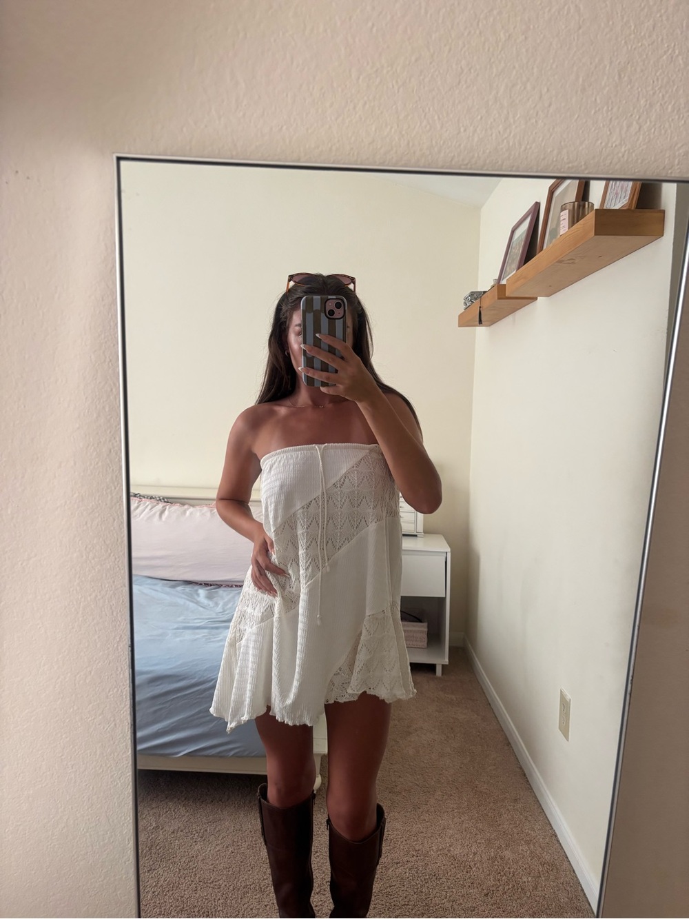 Boho Strapless White Lace Mini Dress